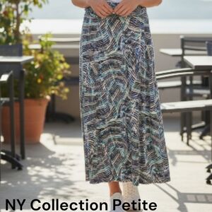 NY Collection Petite | NWT | Women's Maxi A-Line Skirt | Blk/Wht/Blue | Large Pe